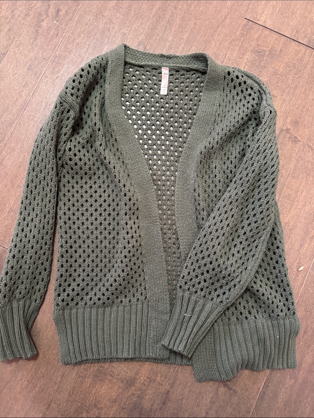 SO Olive Open-Weave Cardigan Sweater
